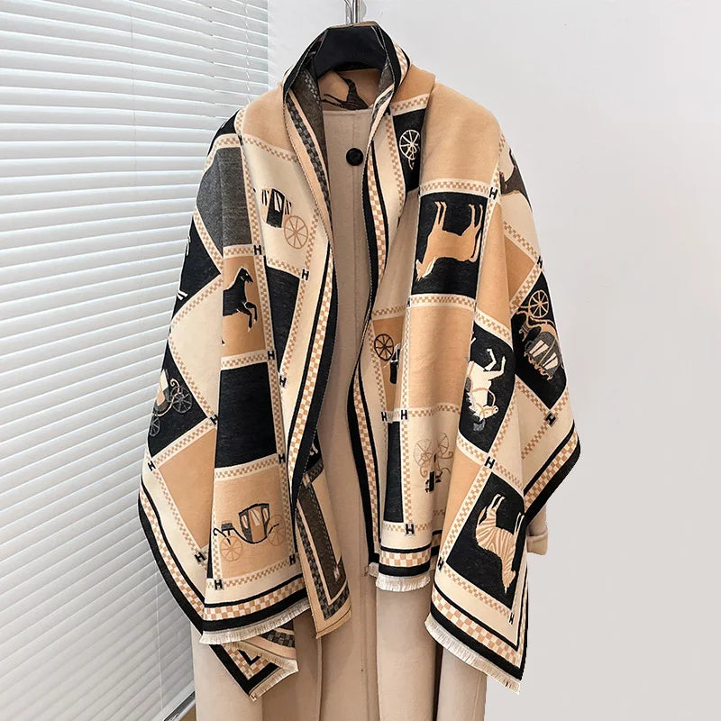IroJeff Womens Thick Warm Winter Horse Print Shawl