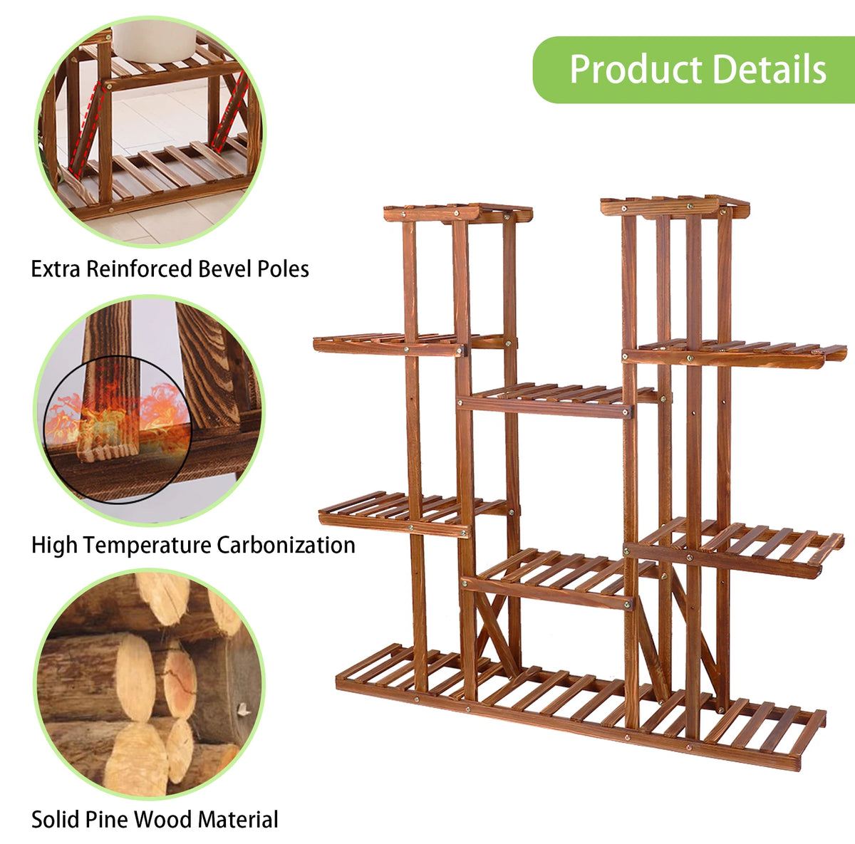 Wisfor Wooden Multi Tier Plant Shelf Flower Pot Display Stand