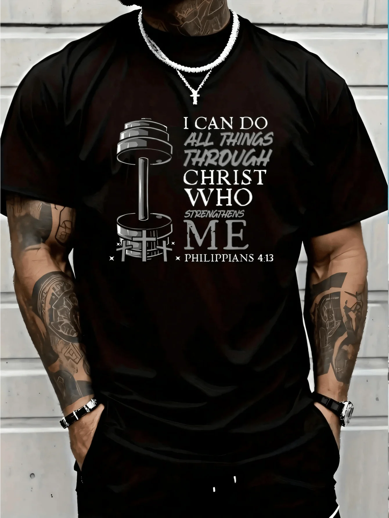 Premium Cotton Christian Gym Shirt For Weightlifter Bible Verse