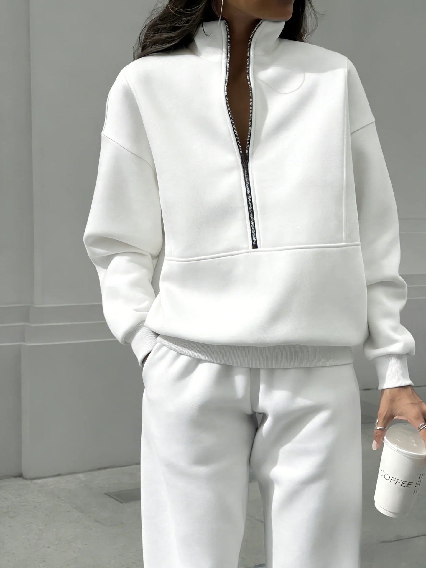 Women Half Zip Two Piece Tracksuit Casual Stretch Loungewear Set