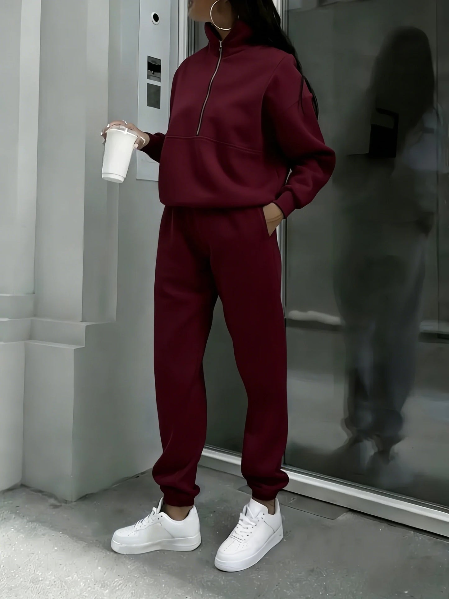 Women Half Zip Two Piece Tracksuit Casual Stretch Loungewear Set