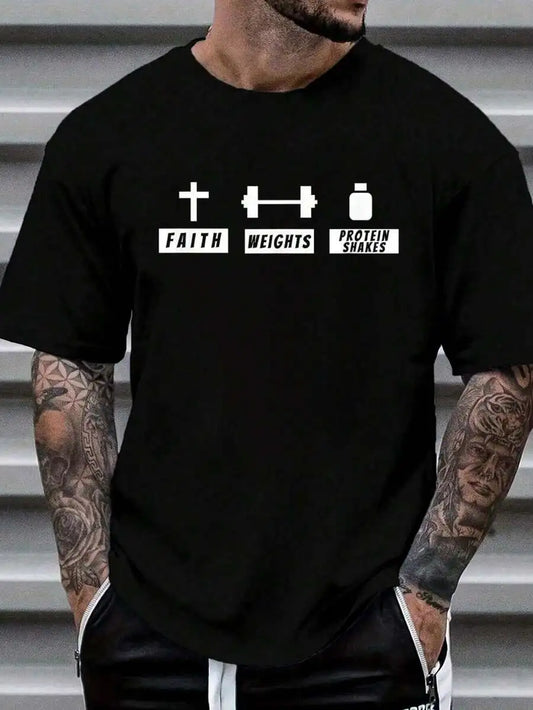 Funny Christian Fitness Protein Shake Cotton Graphic T Shirt