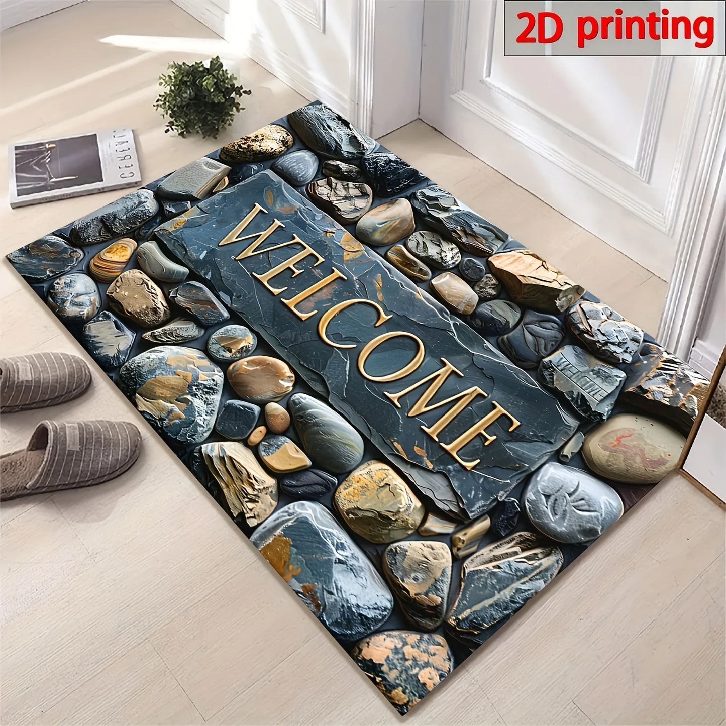 Elegant Pebble Design Silicone Anti Slip Indoor Outdoor Doormat Entrance