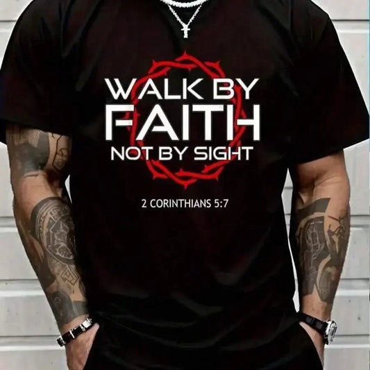 Jesus Walk By Faith Christian Graphic Casual Comfortable Round Neck Tee