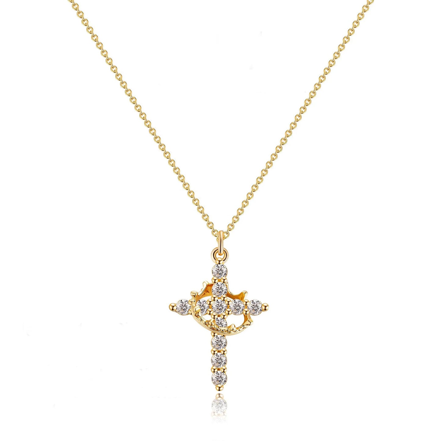 Cross Pendant Necklace With Moissanite Stone And Silver Chain