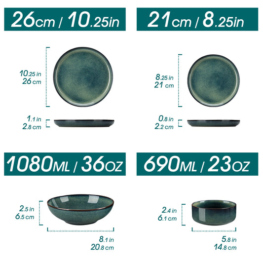 Malacasa Stoneware Dinnerware Set 24 Piece With Plates and Bowls