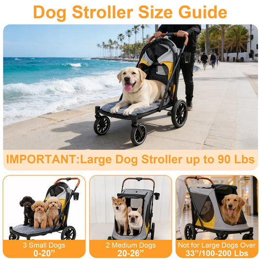Foldable Portable Dog Stroller With Storage Pockets For Dogs