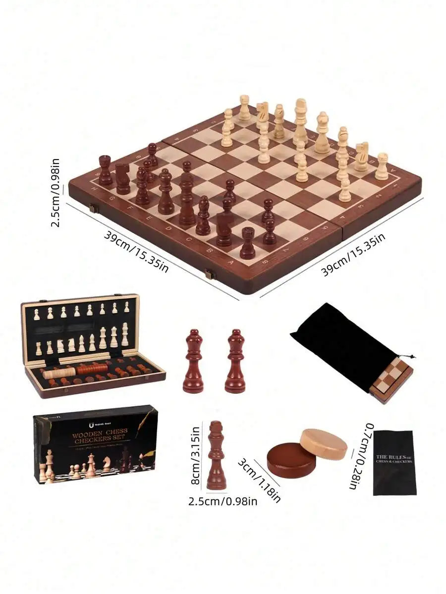 Portable Wooden Folding Chess Set With Magnetic Storage