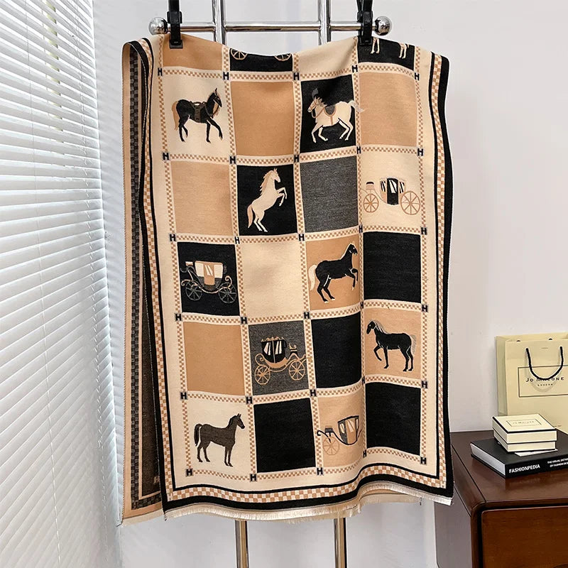 IroJeff Womens Thick Warm Winter Horse Print Shawl