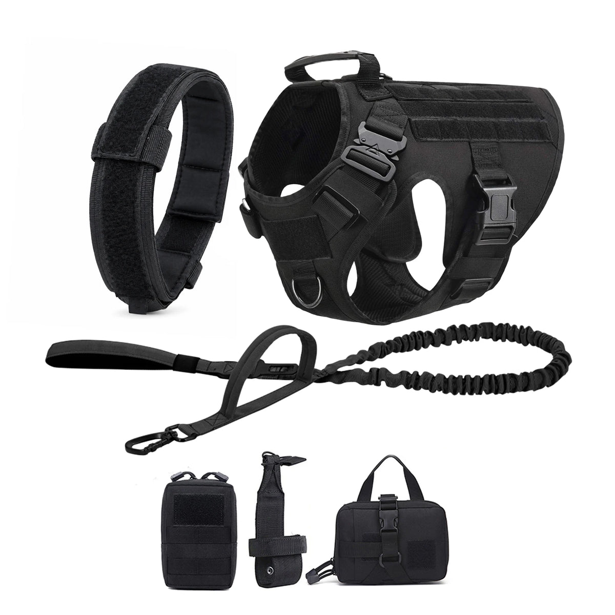 PETRAVEL Tactical Dog Harness Set with Molle Pouches and Leash