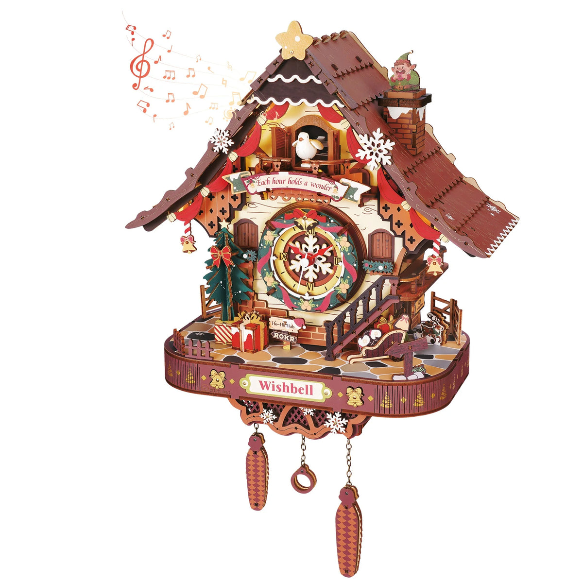 ROKR Christmas Cuckoo Clock Wooden Mechanical 3D Puzzle Kit