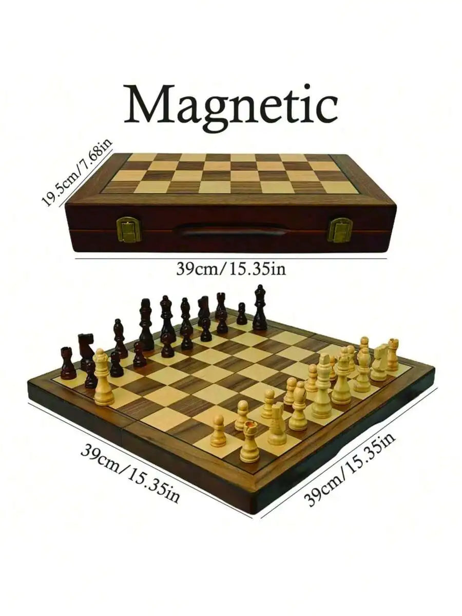 Portable Wooden Folding Chess Set With Magnetic Storage