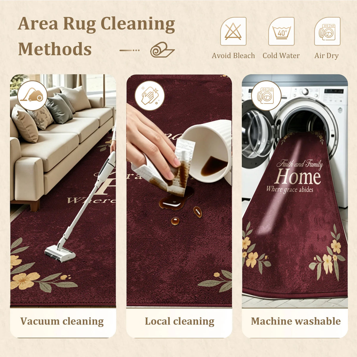 Faith Family Home Quote Velvet Floor Mat Machine Washable Rug