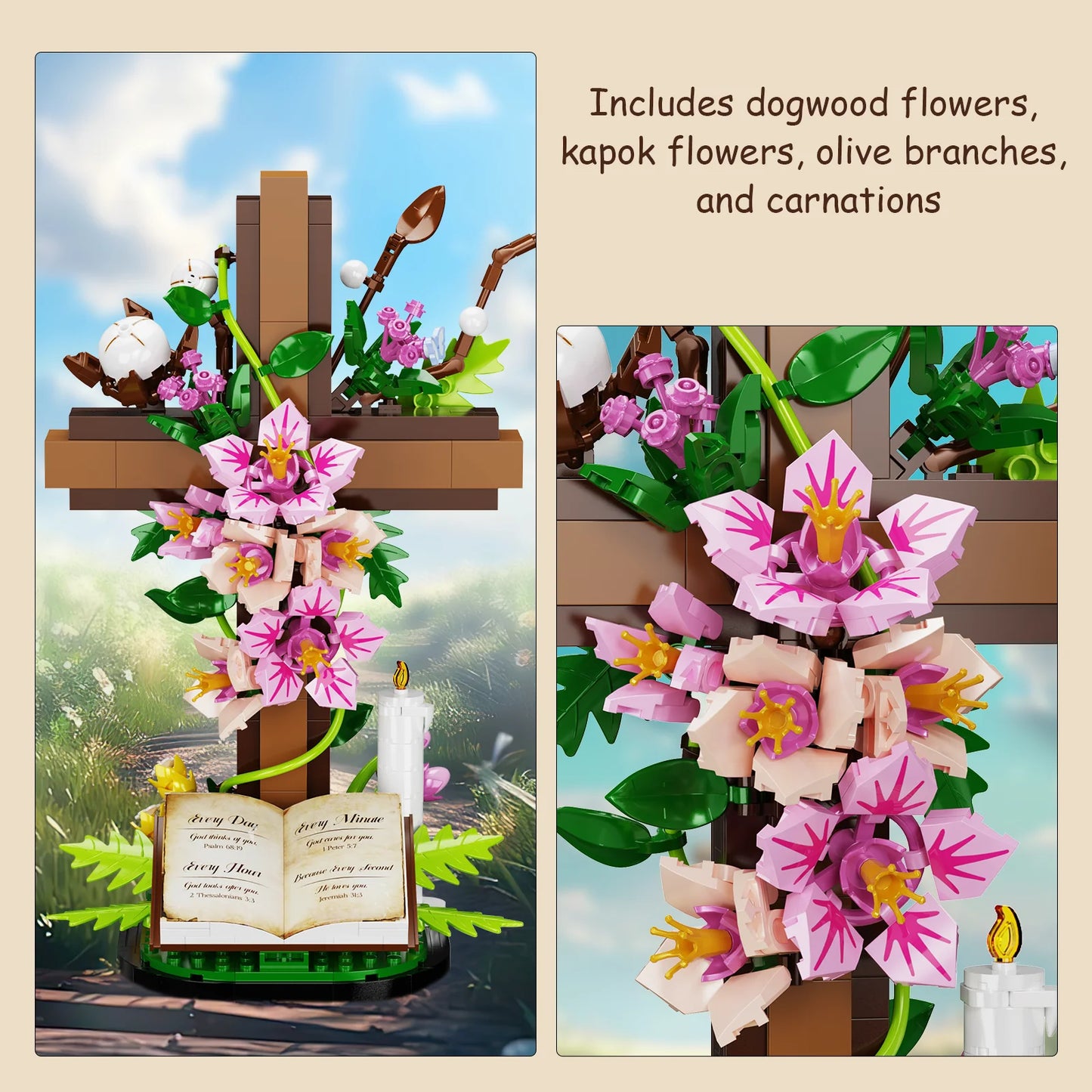 BuildMoc Jesus Cross Flower Compatible Lego Building Blocks Set