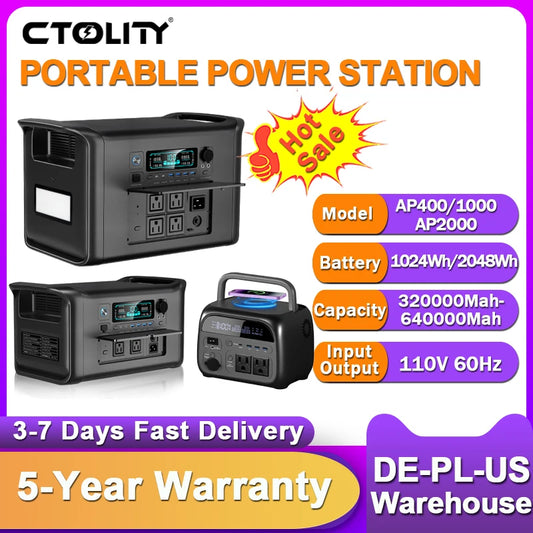 Ctolity 2400W Portable Power Station Solar Generator System