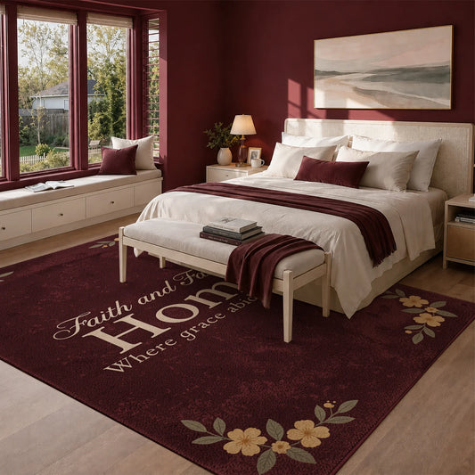 Faith Family Home Quote Velvet Floor Mat Machine Washable Rug