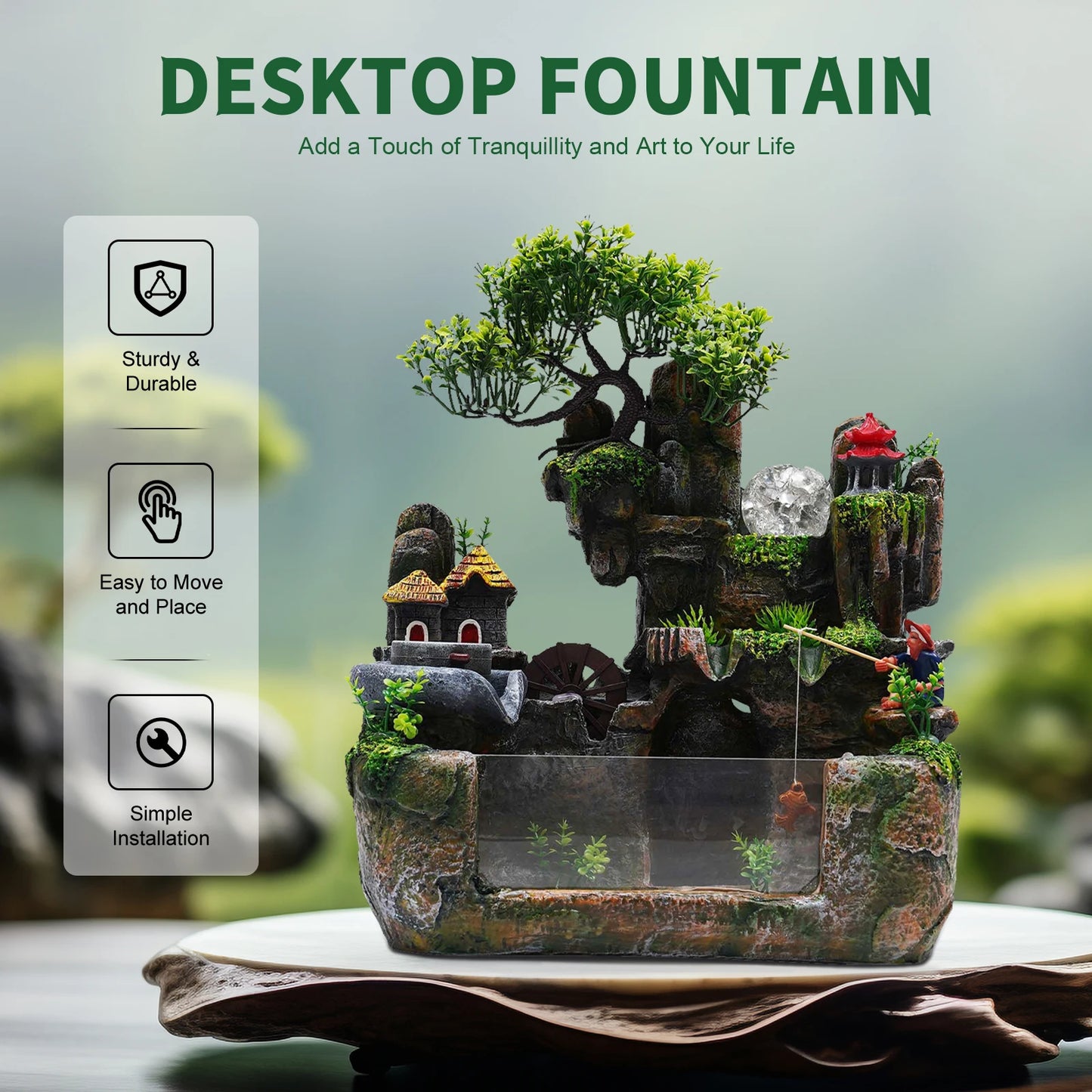Feng Shui Money Tree Water Fountain With Resin Rockery