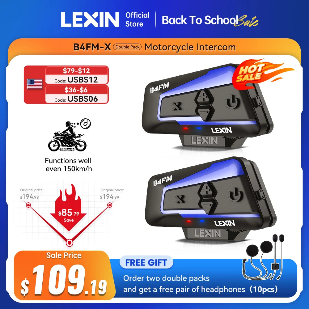 Lexin B4FMX Bluetooth Motorcycle Helmet Intercom With Music Sharing