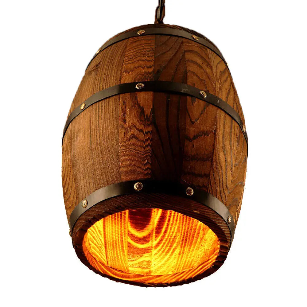 Vintage Wooden Barrel Ceiling Pendant Light For Cafe Bar Decor