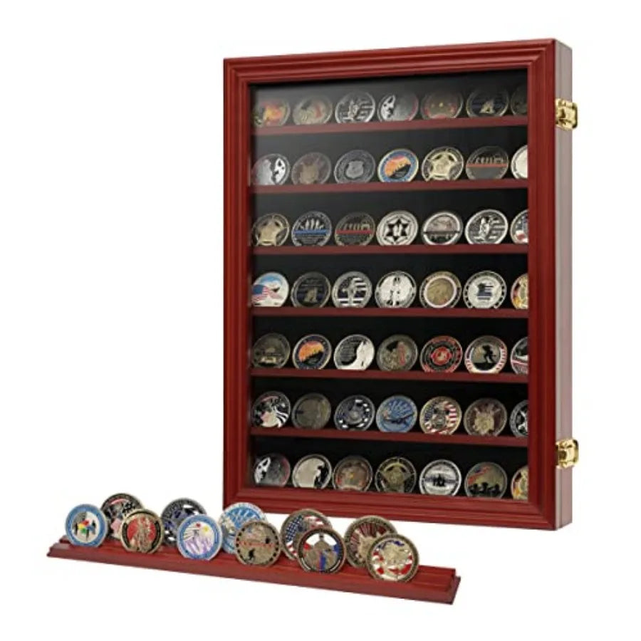 Military Challenge Coin Holder Wall Display Case Bamboo