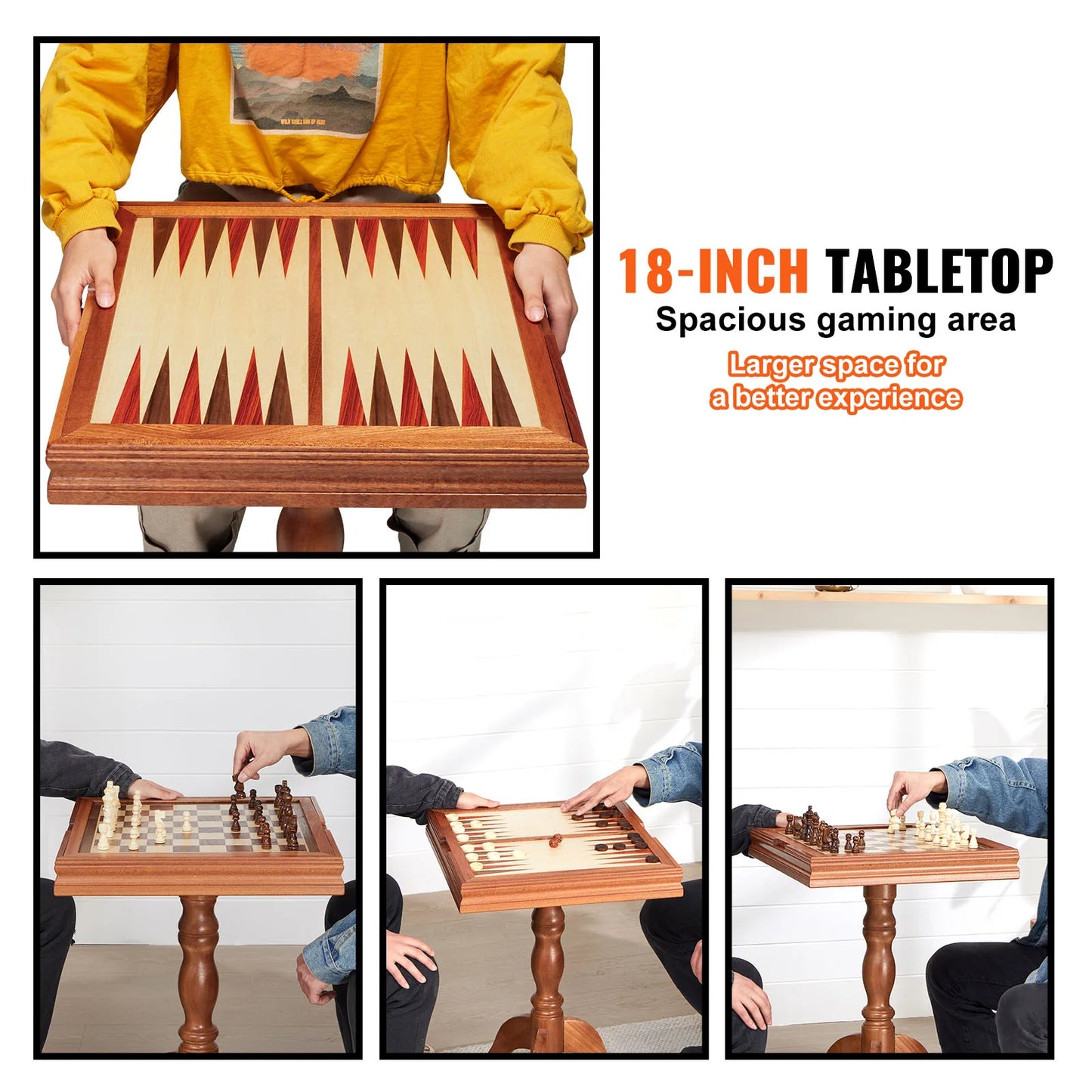 Premium Wooden Three In One Chess Checkers Backgammon Game Table
