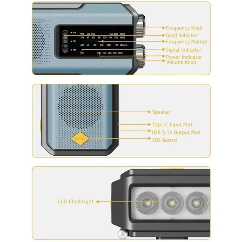 Stonego Emergency Solar Hand Crank Radio With 20000mAh Power Bank