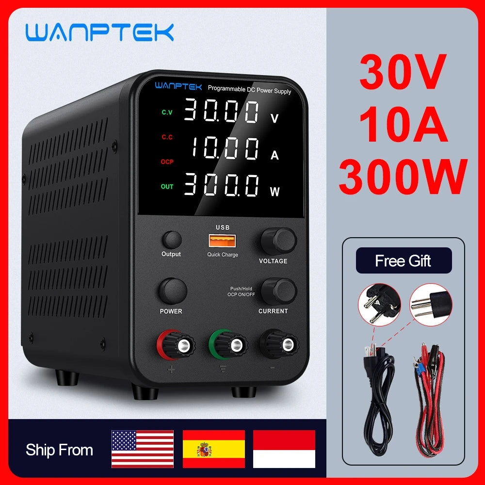 Wanptek Adjustable DC Power Supply 30V 10A Lab Bench Regulator