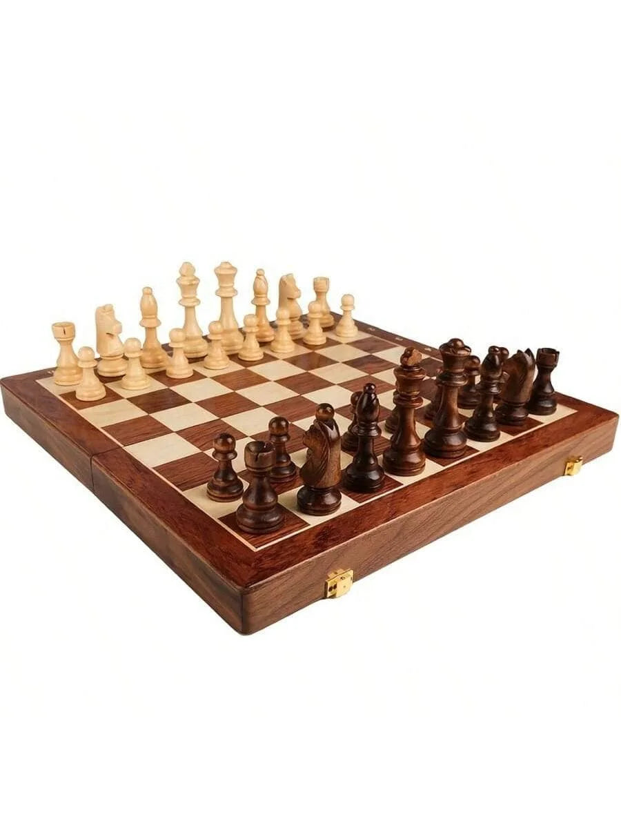 Portable Wooden Folding Chess Set With Magnetic Storage