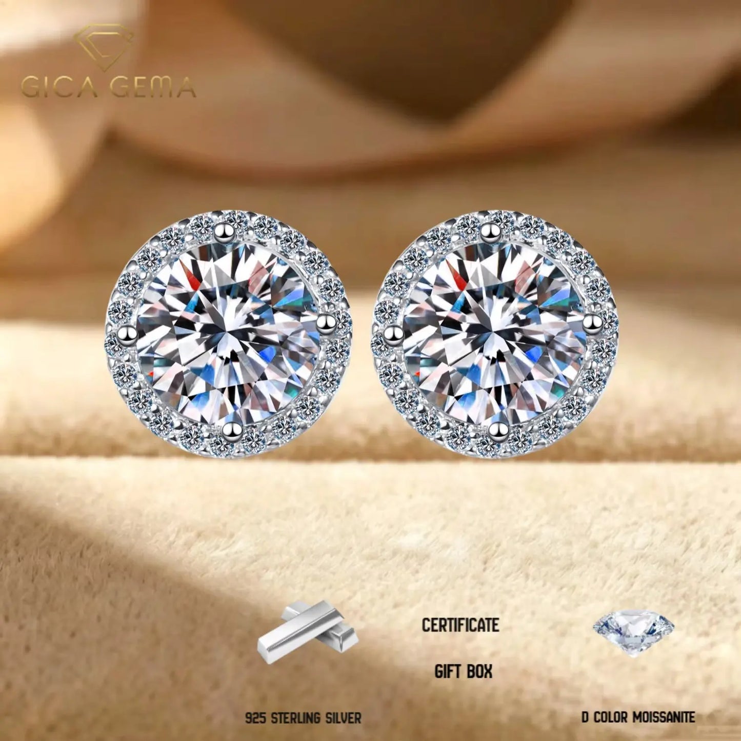 Sterling Silver Moissanite Stud Earrings For Women Fine Jewelry