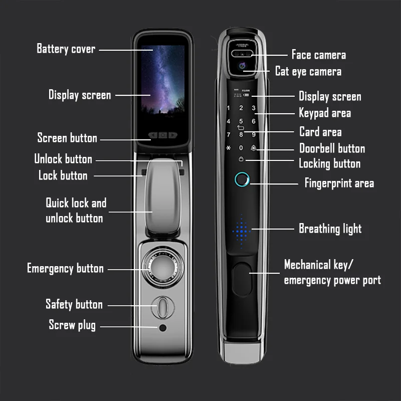 YKESDL Smart Door Lock Wifi Face Recognition Camera Intercom