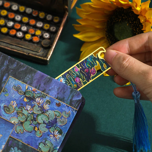 Retro Hollow Metal Bookmark Featuring Floral Painting And Tassel