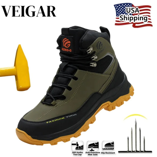 Veigar Men's Protective Steel Toe Anti Puncture Work Boots