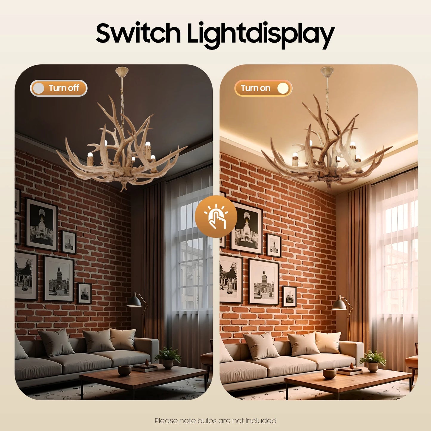 Retro Deer Antler Wood And Resin Six Light Ceiling Lamp