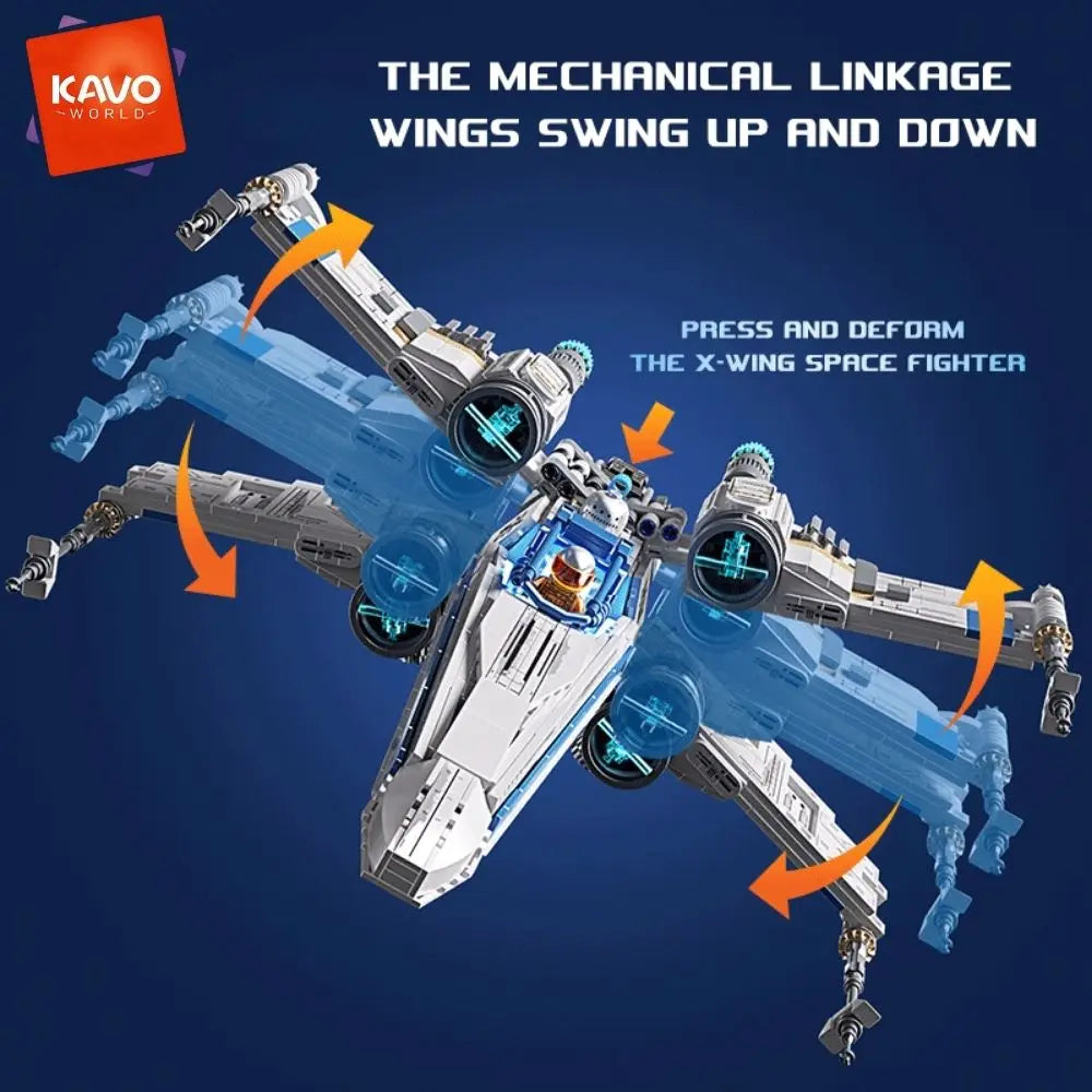 KAVOWORLD X-Wing Transformable Space Fighter Building Set With LED Lights
