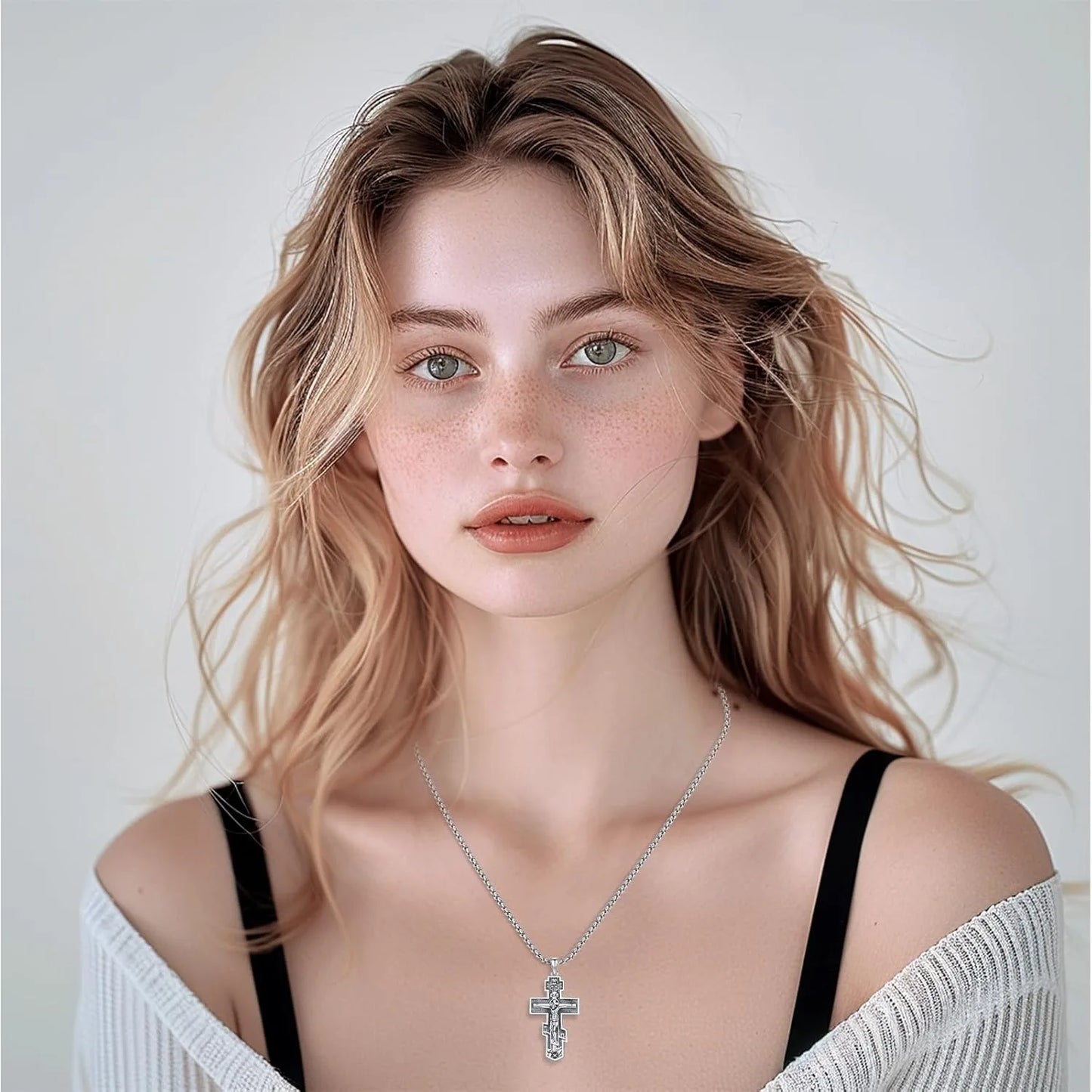 Drinsper Orthodox Cross Necklace 925 Sterling Silver Pendant