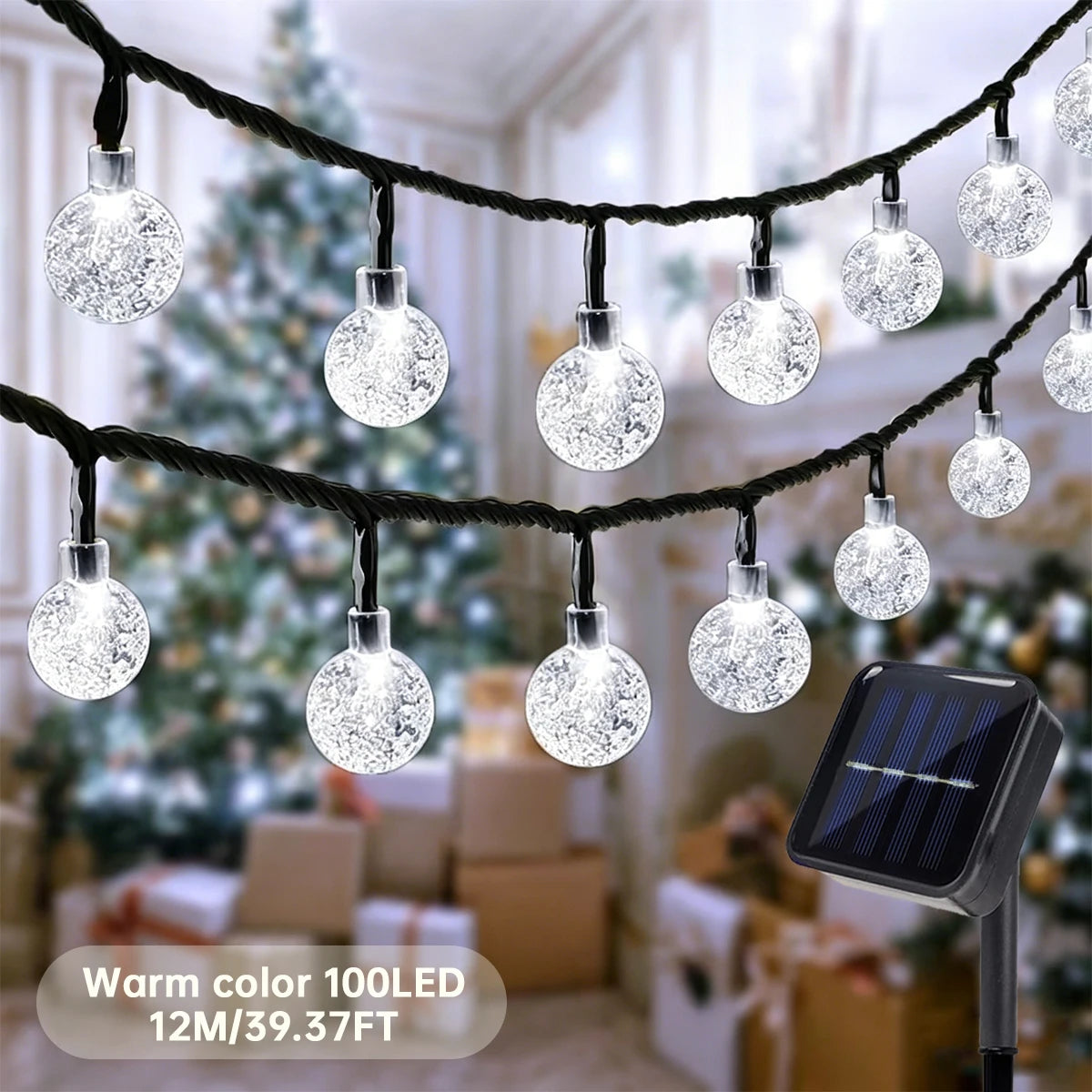 Solar Powered 100 LED Bubble Ball Outdoor String Lights Decor