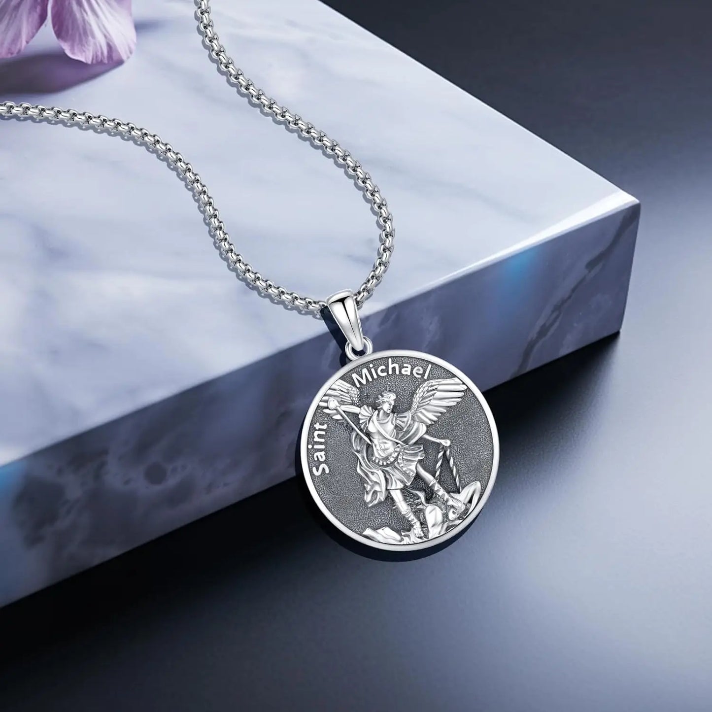 Drinsper Saint Michael Medal Pendant 925 Sterling Silver Necklace