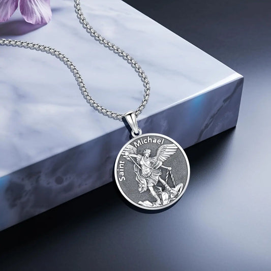 Drinsper Saint Michael Medal Pendant 925 Sterling Silver Necklace