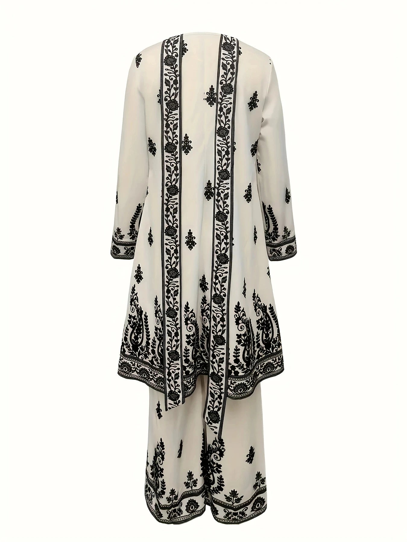 Women's Casual Polyester Ethnic Top Pants And Scarf Set