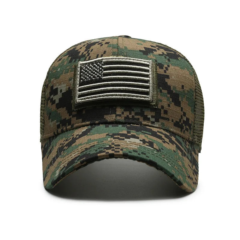 Tactical Camouflage Mesh Baseball Cap With Adjustable Strap And Patch