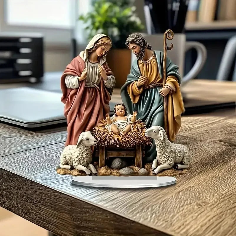 Christian Jesus Nativity Acrylic Figurine Home Table Decor