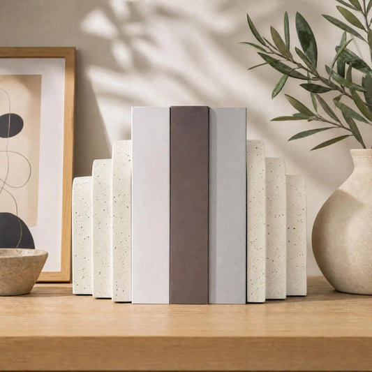 Decorative Faux Travertine Resin Bookends for Shelves and Desks