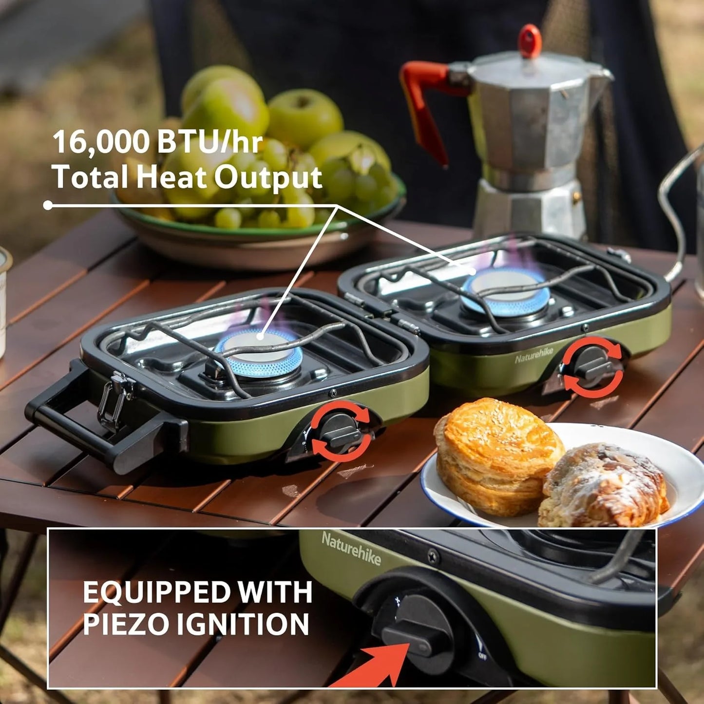 Naturehike Two Burner Folding Propane Camping Stove With Carry Bag