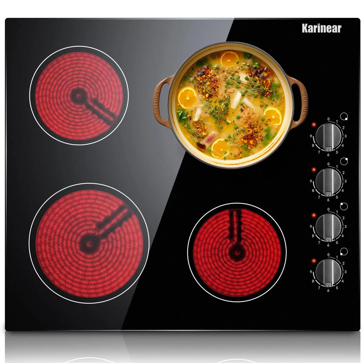 Karinear 4 Burner Electric Cooktop With Knob Controls