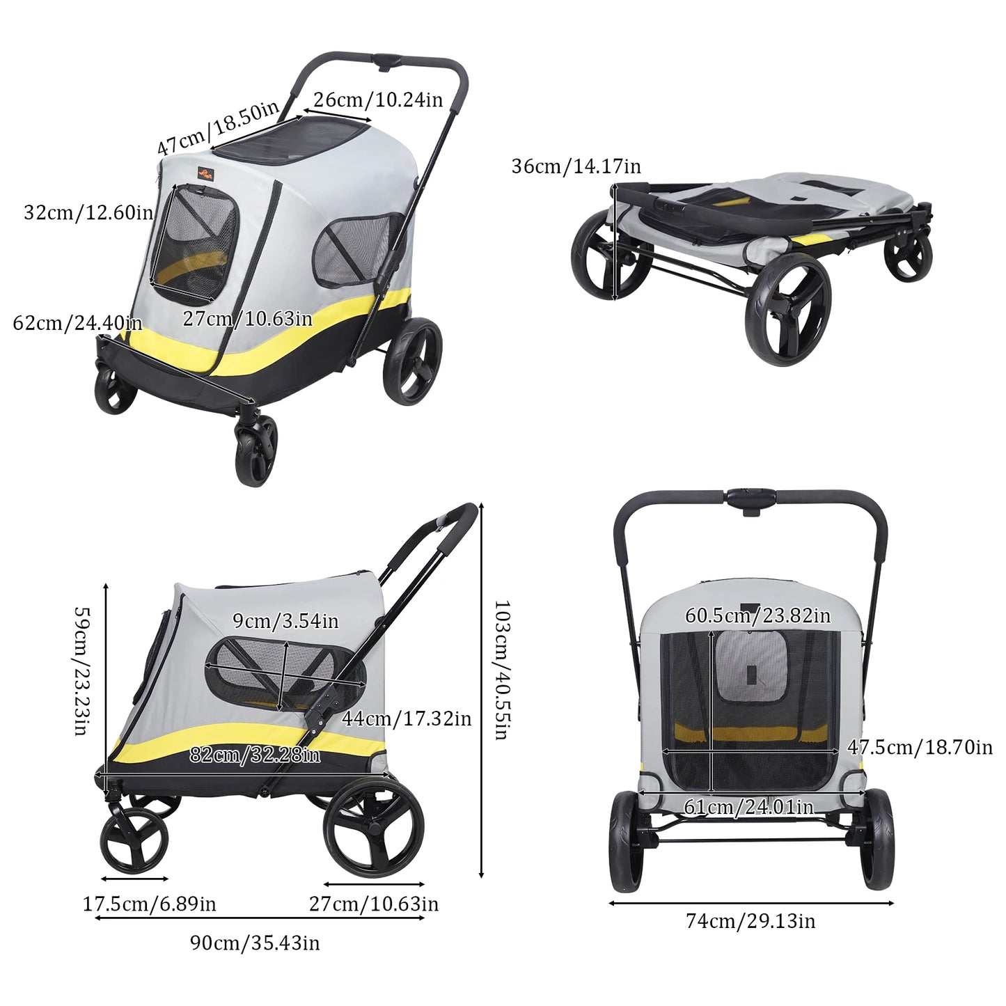 Bingopaw Portable All Terrain Dog Stroller With Dual Entry