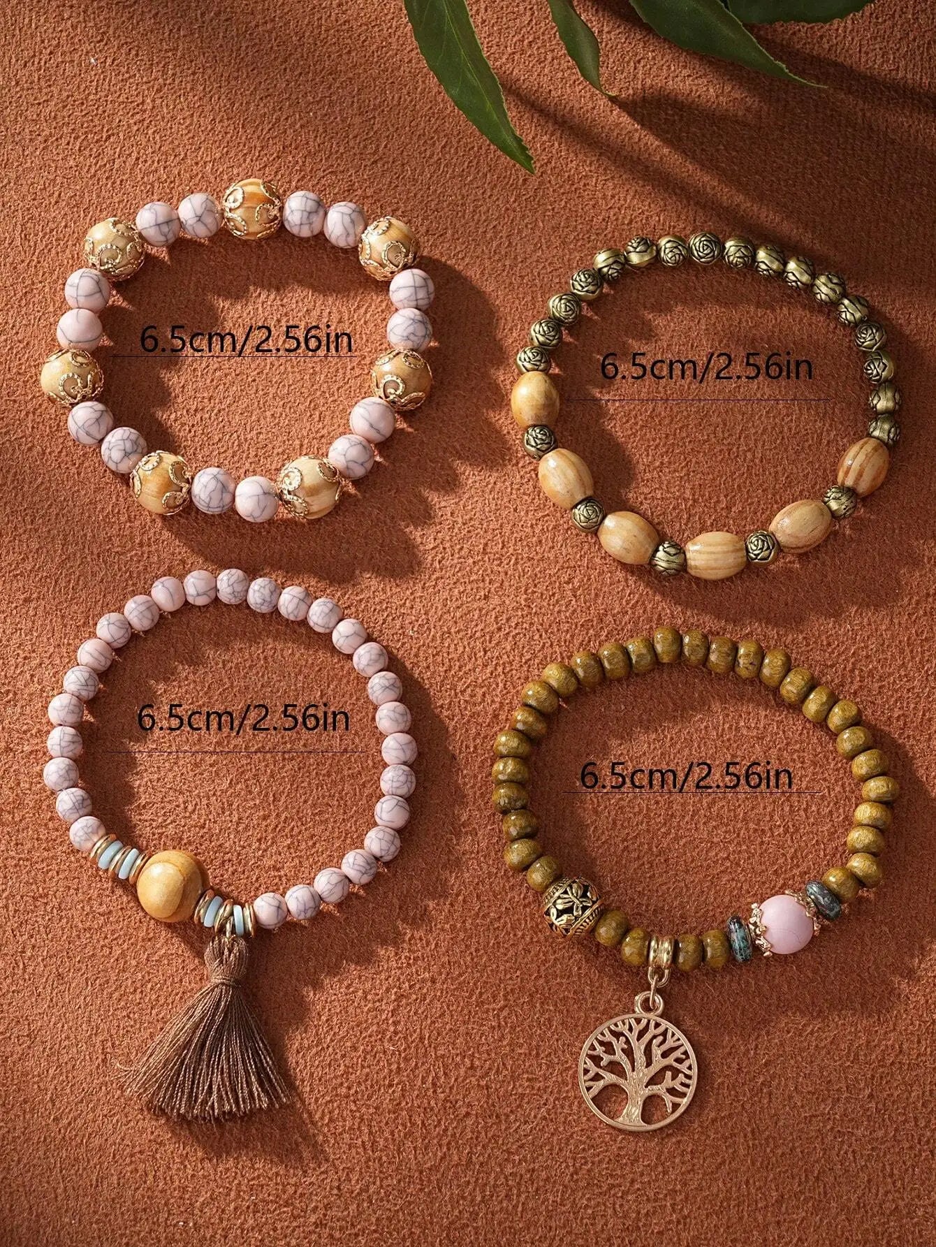 Boho Life Tree Tassel Pendant Multi Layer Wooden Beads Bracelet