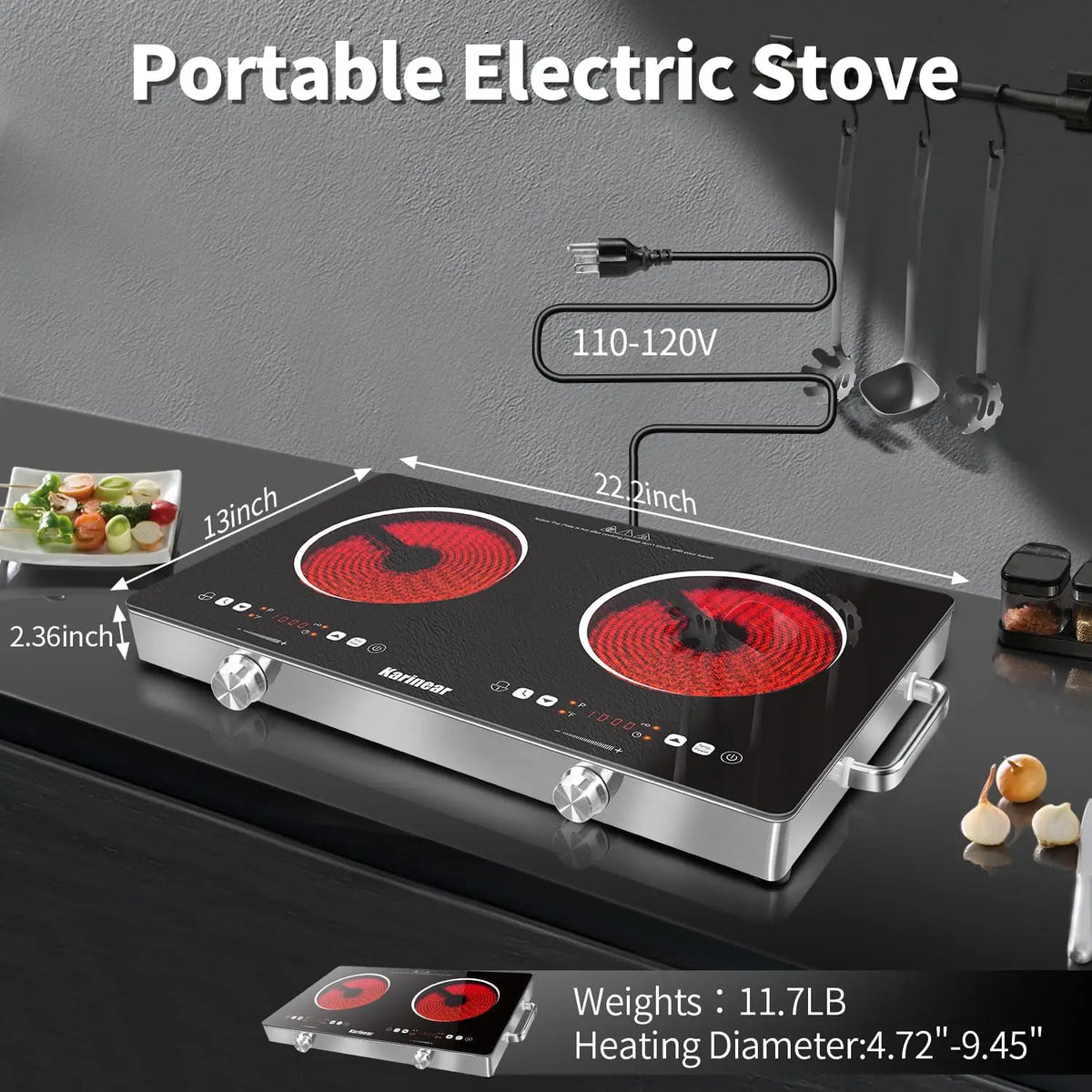 Karinear Dual Zone Ceramic Hob With Touch And Knob Controls