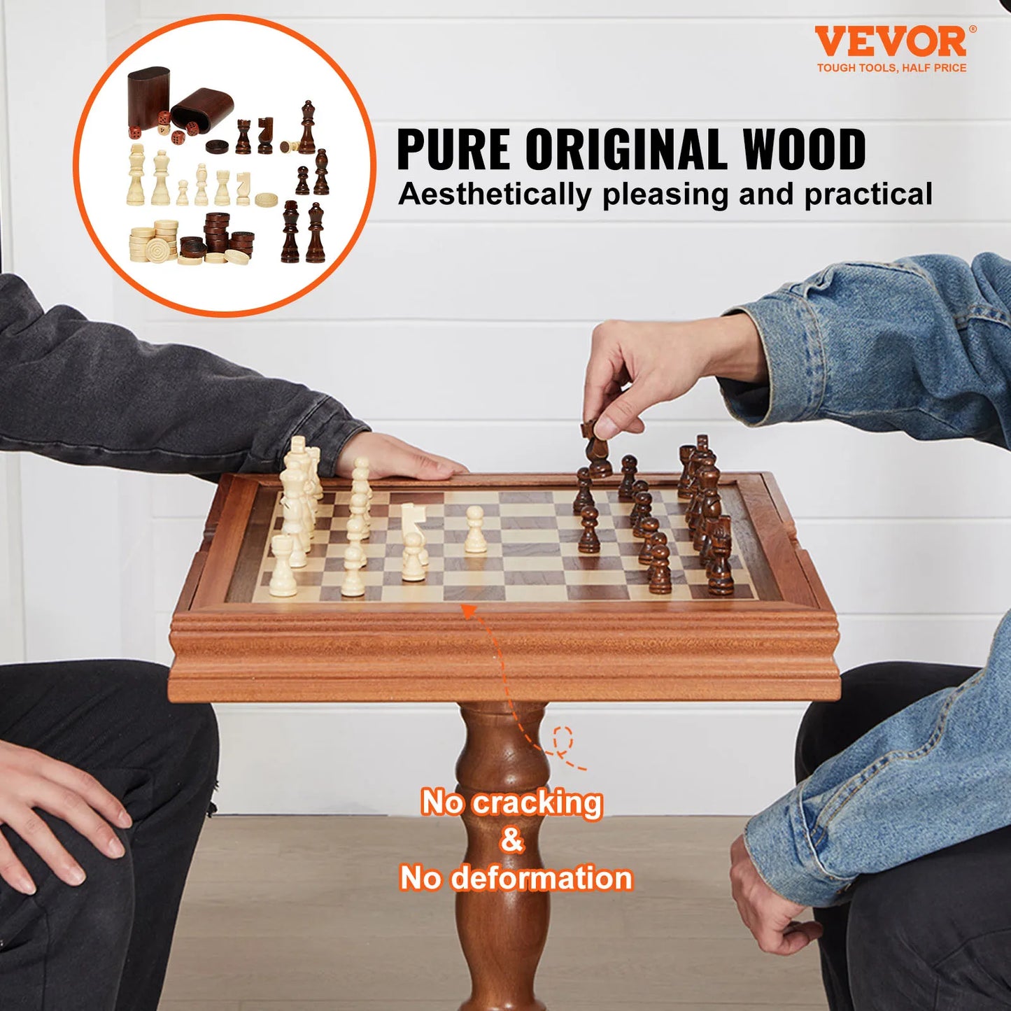 Premium Wooden Three In One Chess Checkers Backgammon Game Table