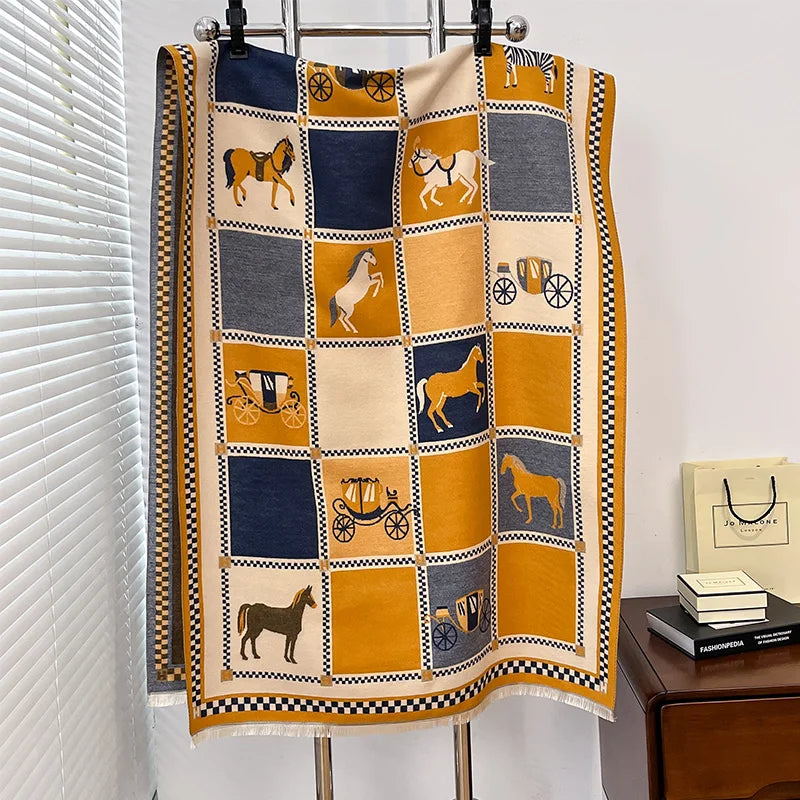 IroJeff Womens Thick Warm Winter Horse Print Shawl