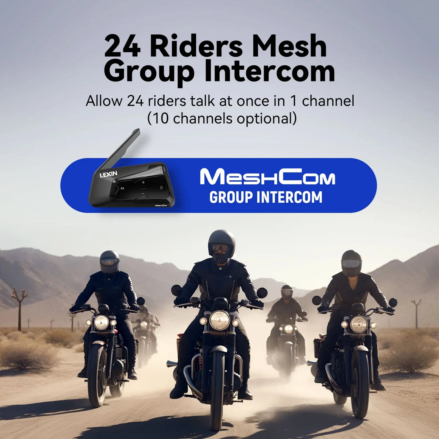 Lexin MeshCom Motorcycle Bluetooth Intercom Headset for 24 Riders